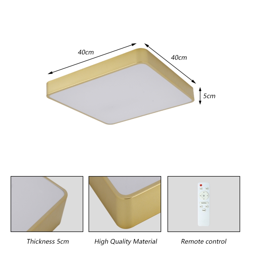 BRILAGI - LED Stmívatelné stropní svítidlo POOL SQUARE LED/36W/230V 3000-6000K 40x40 cm zlatá + dálkové ovládání