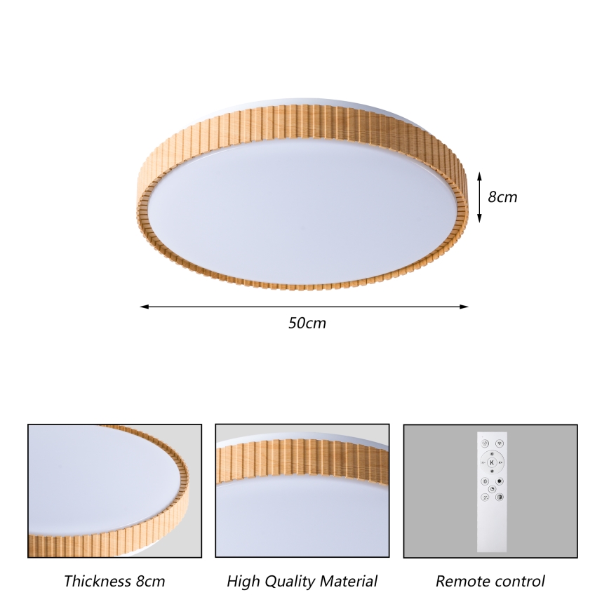 Brilagi - LED Stmívatelné stropní svítidlo CORVO LED/72W/230V 3000-6000K dekor dřeva pr. 50 cm + dálkové ovládání