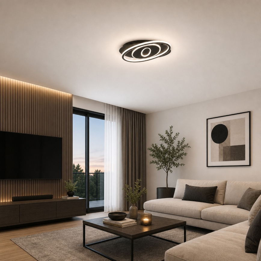 Brilagi - LED Stmívatelné stropní svítidlo IRIS LED/78W/230V 3000-6000K 37x49 cm černá + dálkové ovládání