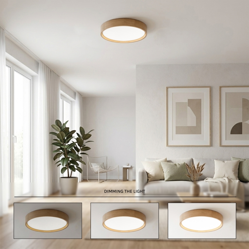 Brilagi - LED Stmívatelné stropní svítidlo MANAROLA REMOTE LED/24W/230V 3000-6500K pr. 41 cm dub + dálkové ovládání
