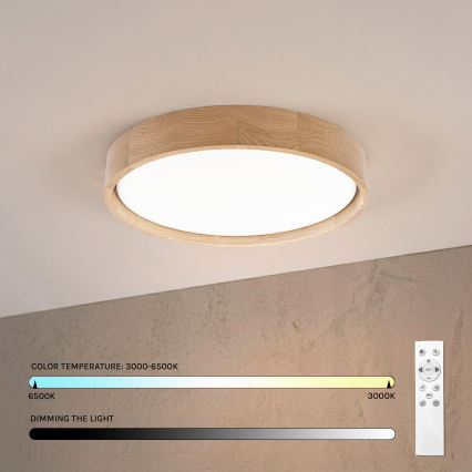 Brilagi - LED Stmívatelné stropní svítidlo MANAROLA REMOTE LED/24W/230V 3000-6500K pr. 41 cm dub + dálkové ovládání