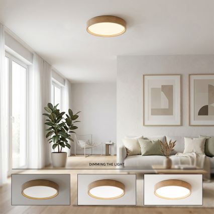 Brilagi - LED Stmívatelné stropní svítidlo MANAROLA SMART LED/24W/230V 3000-6000K Wi-Fi Tuya Beacon pr. 41 cm dub + dálkové ovládání