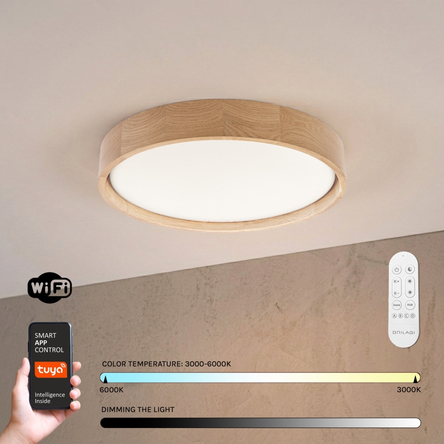 Brilagi - LED Stmívatelné stropní svítidlo MANAROLA SMART LED/24W/230V 3000-6000K Wi-Fi Tuya Beacon pr. 41 cm dub + dálkové ovládání