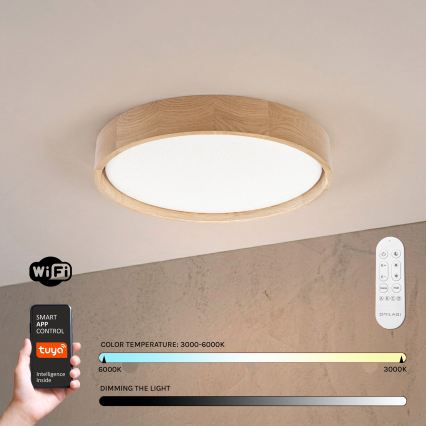 Brilagi - LED Stmívatelné stropní svítidlo MANAROLA SMART STARS LED/24W/230V 3000-6000K Wi-Fi Tuya Beacon pr. 41 cm dub + dálkové ovládání