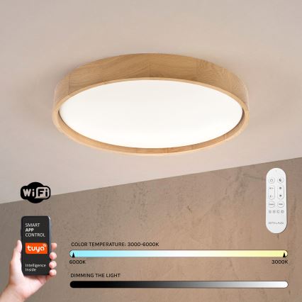 Brilagi - LED Stmívatelné stropní svítidlo MANAROLA SMART LED/36W/230V 3000-6000K Wi-Fi Tuya Beacon pr. 51 cm dub + dálkové ovládání