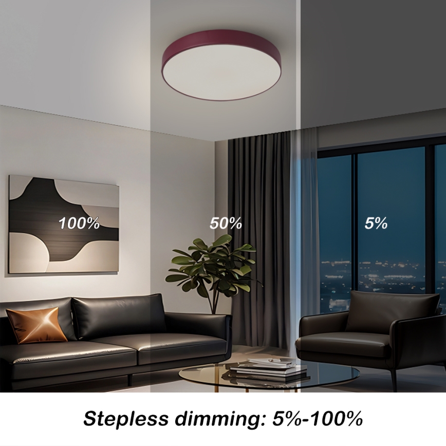 Brilagi - LED Stmívatelné stropní svítidlo POOL LED/36W/230V 3000-6000K pr. 30 cm burgundy + dálkové ovládání