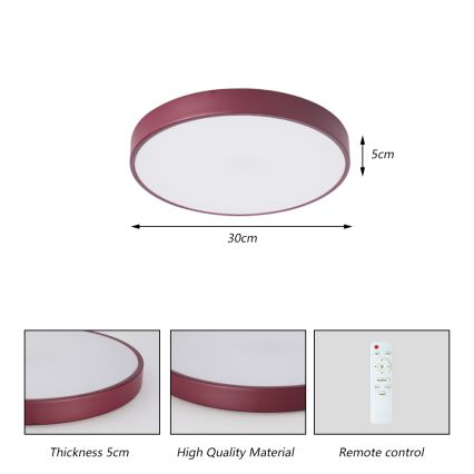 Brilagi - LED Stmívatelné stropní svítidlo POOL LED/36W/230V 3000-6000K pr. 30 cm burgundy + dálkové ovládání