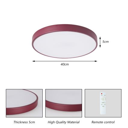 Brilagi - LED Stmívatelné stropní svítidlo POOL LED/48W/230V 3000-6000K pr. 40 cm burgundy + dálkové ovládání