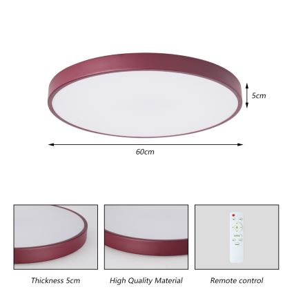 Brilagi - LED Stmívatelné stropní svítidlo POOL LED/60W/230V 3000-6000K pr. 60 cm burgundy + dálkové ovládání