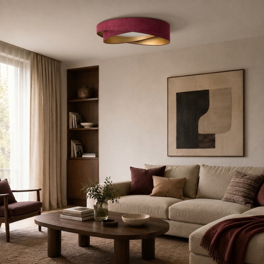 BRILAGI - LED Stmívatelné stropní svítidlo VELVET TWIST LED/36W/230V 3000-6000K pr. 65 cm Wi-Fi Tuya Beacon vínová/zlatá + dálkové ovládání