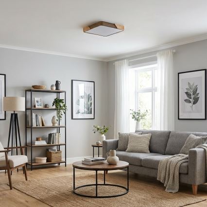 BRILAGI - LED Stmívatelné stropní svítidlo PILANA SQUARE LED/48W/230V 3000-6500K dub/béžová 42x42 cm + dálkové ovládání
