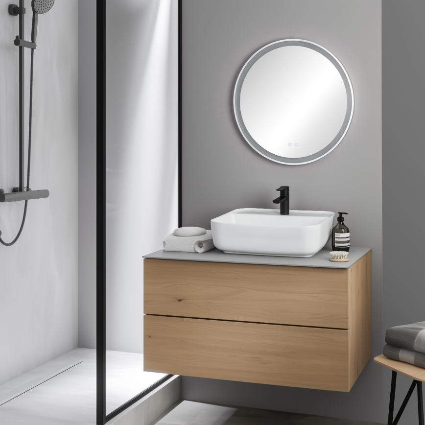 Brilagi - LED Koupelnové vyhřívané zrcadlo ALU PRO LED/18W/230V pr. 60 cm matný chrom IP44 CRI 90 stmívatelné + CCT