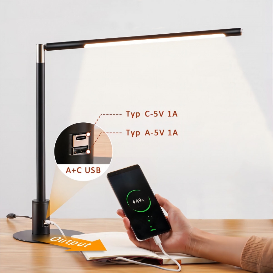 Brilagi - LED Stmívatelná dotyková stolní lampa s USB porty VARIO LED/7W/230V 3000-6500K CRI 96 černá