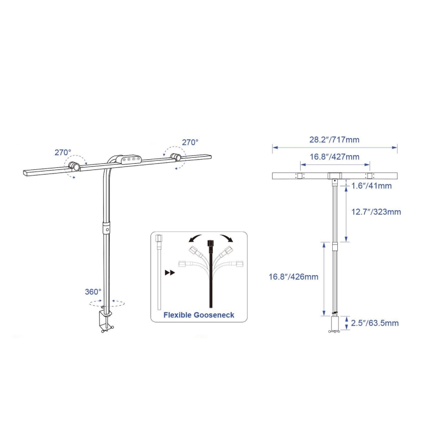 Brilagi - LED Stmívatelná dotyková stolní lampa s klipem VARIO LED/24W/230V 3000-6500K CRI 92 černá