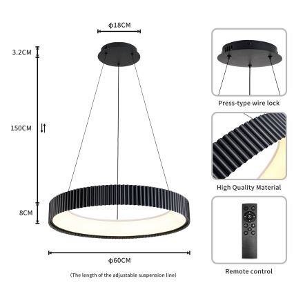 Brilagi - LED Stmívatelný lustr na lanku FALCON MODERN LED/54W/230V 3000-6500K pr. 60 cm černá + dálkové ovládání