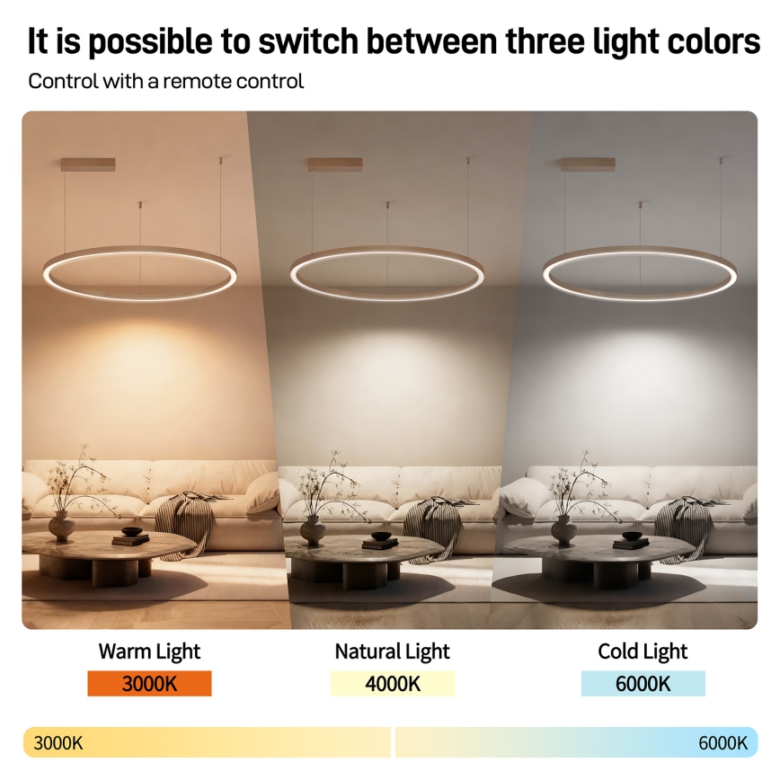 Brilagi - LED Stmívatelný lustr na lanku PORTOFINO LED/60W/230V 3000-6000K pr. 80 cm béžová + dálkové ovládání