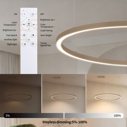 Brilagi - LED Stmívatelný lustr na lanku PORTOFINO LED/60W/230V 3000-6000K pr. 80 cm béžová + dálkové ovládání