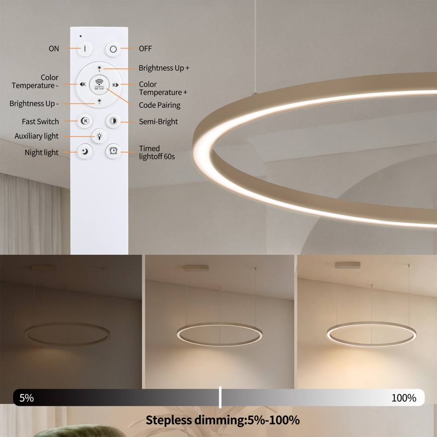 Brilagi - LED Stmívatelný lustr na lanku PORTOFINO LED/60W/230V 3000-6000K pr. 80 cm béžová + dálkové ovládání