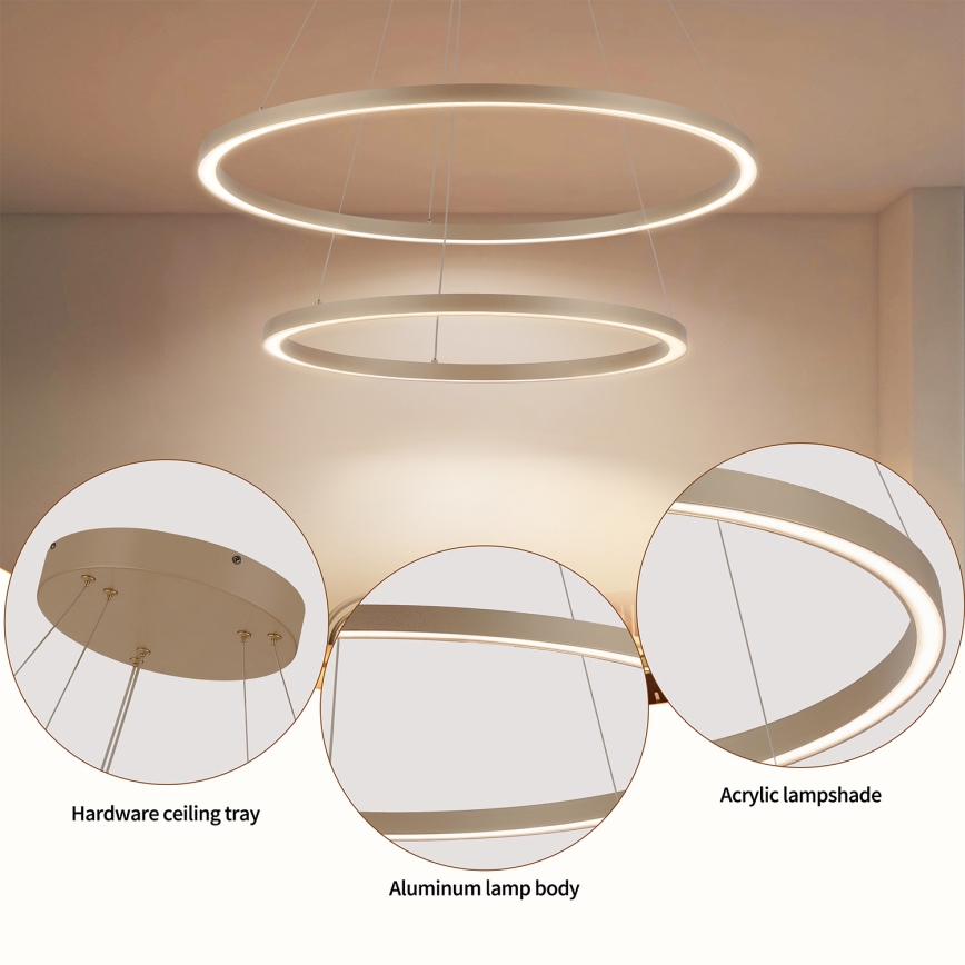 BRILAGI - LED Stmívatelný lustr na lanku PORTOFINO LED/98W/230V 3000-6000K pr. 80 cm béžová + dálkové ovládání