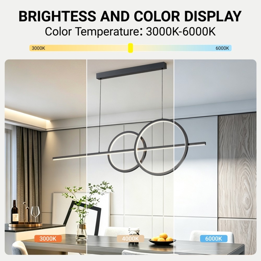 BRILAGI - LED Stmívatelný lustr na lanku SIGNATURE LED/53W/230V 3000-6000K 120 cm černá + dálkové ovládání
