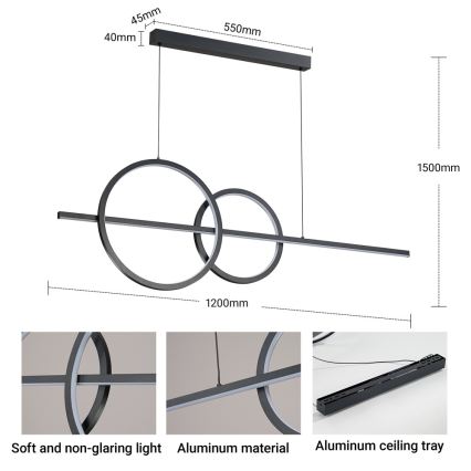 BRILAGI - LED Stmívatelný lustr na lanku SIGNATURE LED/53W/230V 3000-6000K 120 cm černá + dálkové ovládání