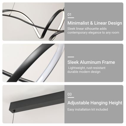 Brilagi - LED Stmívatelný lustr na lanku SIGNATURE LED/55W/230V 3000-6000K 120x23 cm černá + dálkové ovládání