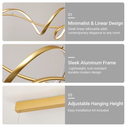 Brilagi - LED Stmívatelný lustr na lanku SIGNATURE LED/55W/230V 3000-6000K 120x23 cm zlatá + dálkové ovládání
