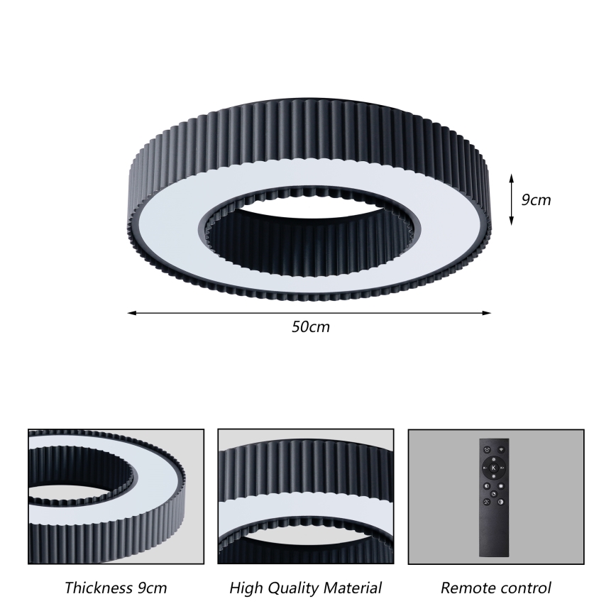 Brilagi - LED Stmívatelné stropní svítidlo LUMIX LED/48W/230V 3000-6000K černá pr. 50 cm + dálkové ovládání