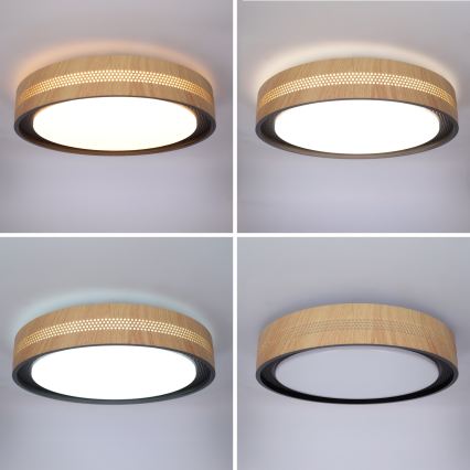 Brilagi - LED Stmívatelné stropní svítidlo COCI LED/48W/230V 3000-6500K pr. 39 cm dekor dřeva/černá + dálkové ovládání
