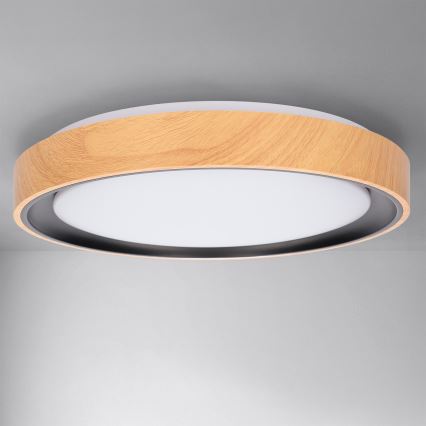 Brilagi - LED Stmívatelné stropní svítidlo FLOCO LED/48W/230V 3000-6500K pr. 40 cm dekor dřeva/černá + dálkové ovládání