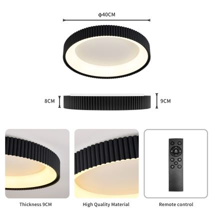 Brilagi - LED Stmívatelné stropní svítidlo FALCON MODERN LED/30W/230V 3000-6500K pr. 40 cm černá + dálkové ovládání