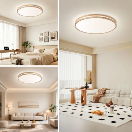 Brilagi - LED Stmívatelné stropní svítidlo MOLINA LED/100W/230V 3000-6000K dub pr. 80 cm + dálkové ovládání