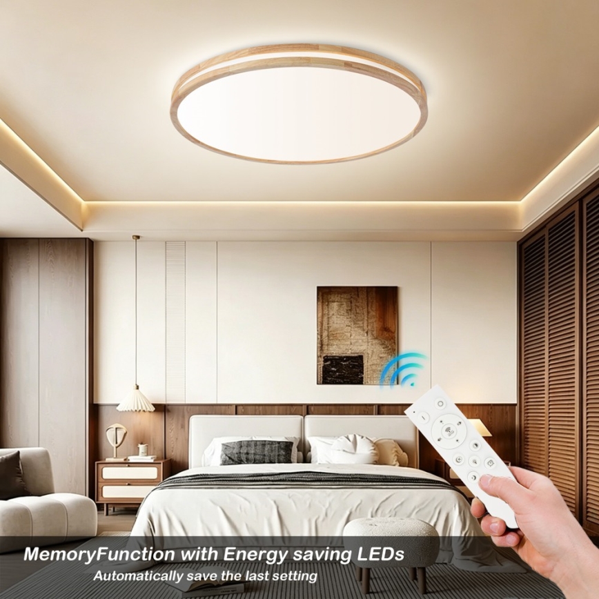 Brilagi - LED Stmívatelné stropní svítidlo MOLINA LED/100W/230V 3000-6000K dub pr. 80 cm + dálkové ovládání