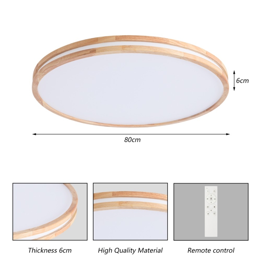 Brilagi - LED Stmívatelné stropní svítidlo MOLINA LED/100W/230V 3000-6000K dub pr. 80 cm + dálkové ovládání
