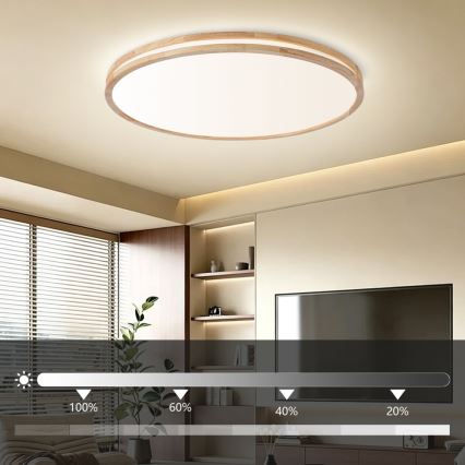 Brilagi - LED Stmívatelné stropní svítidlo MOLINA LED/128W/230V 3000-6000K dub pr. 100 cm + dálkové ovládání