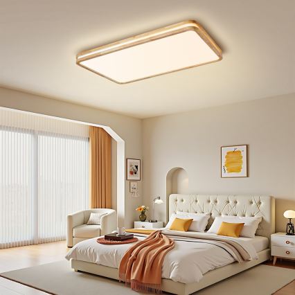 Brilagi - LED Stmívatelné stropní svítidlo MOLINA SQUARE LED/128W/230V 3000-6000K dub 90x60 cm + dálkové ovládání