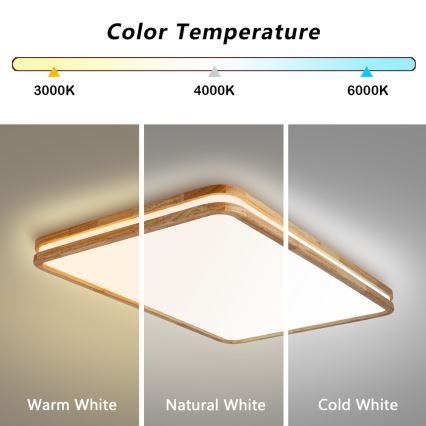 Brilagi - LED Stmívatelné stropní svítidlo MOLINA SQUARE LED/128W/230V 3000-6000K dub 90x60 cm + dálkové ovládání