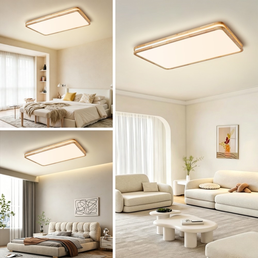 Brilagi - LED Stmívatelné stropní svítidlo MOLINA SQUARE LED/128W/230V 3000-6000K dub 90x60 cm + dálkové ovládání