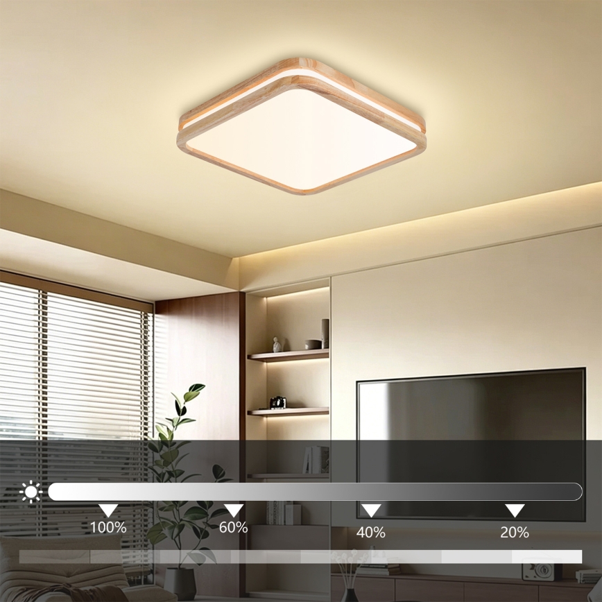 Brilagi - LED Stmívatelné stropní svítidlo MOLINA SQUARE LED/48W/230V 3000-6000K dub 40x40 cm + dálkové ovládání
