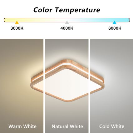 Brilagi - LED Stmívatelné stropní svítidlo MOLINA SQUARE LED/48W/230V 3000-6000K dub 40x40 cm + dálkové ovládání