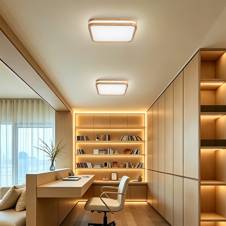 Brilagi - LED Stmívatelné stropní svítidlo MOLINA SQUARE LED/48W/230V 3000-6000K dub 40x40 cm + dálkové ovládání