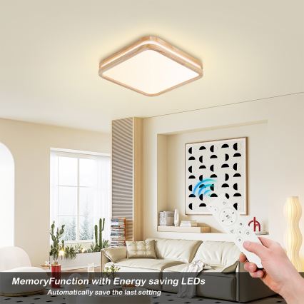 Brilagi - LED Stmívatelné stropní svítidlo MOLINA SQUARE LED/48W/230V 3000-6000K dub 40x40 cm + dálkové ovládání