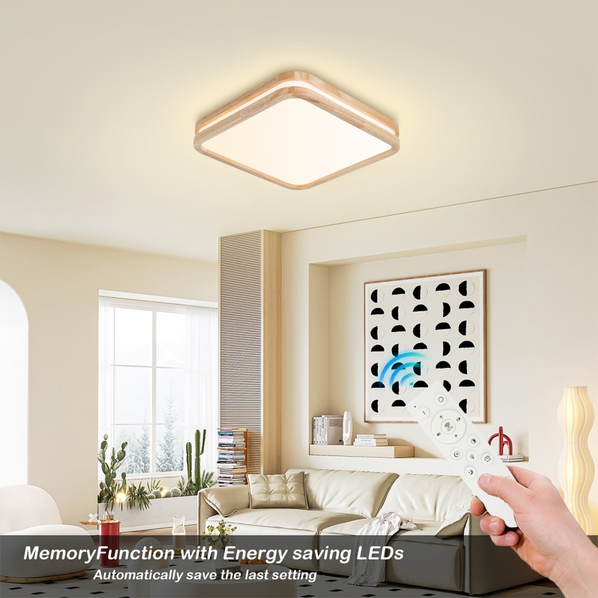 Brilagi - LED Stmívatelné stropní svítidlo MOLINA SQUARE LED/48W/230V 3000-6000K dub 40x40 cm + dálkové ovládání