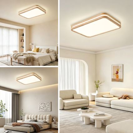 Brilagi - LED Stmívatelné stropní svítidlo MOLINA SQUARE LED/54W/230V 3000-6000K dub 60x40 cm + dálkové ovládání