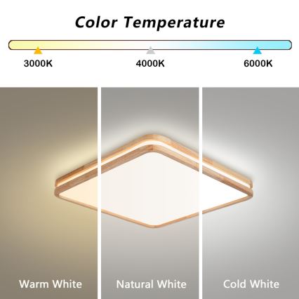 Brilagi - LED Stmívatelné stropní svítidlo MOLINA SQUARE LED/80W/230V 3000-6000K dub 60x60 cm + dálkové ovládání