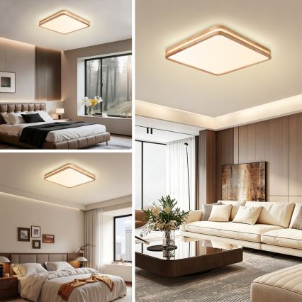 Brilagi - LED Stmívatelné stropní svítidlo MOLINA SQUARE LED/80W/230V 3000-6000K dub 60x60 cm + dálkové ovládání