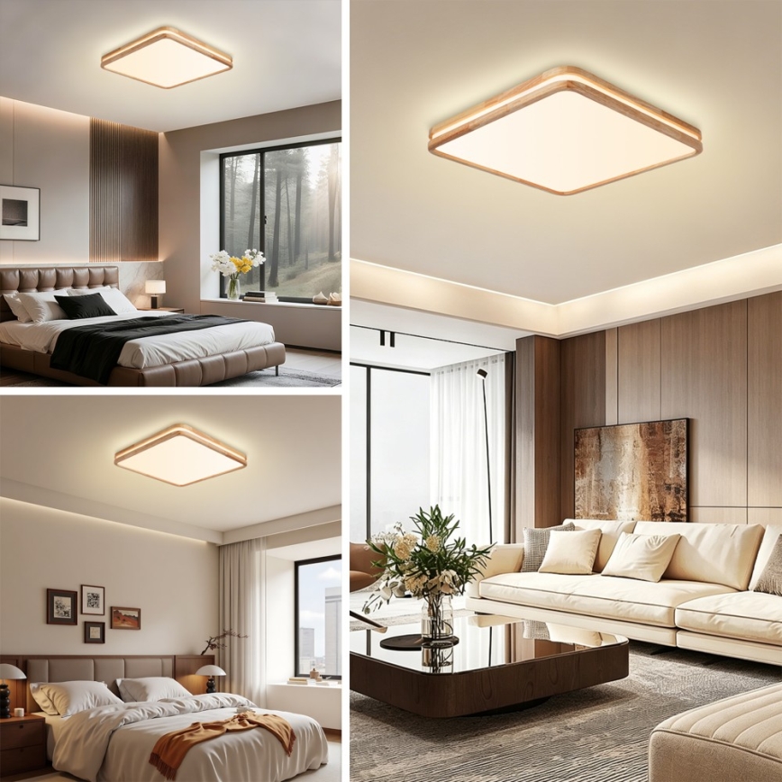 Brilagi - LED Stmívatelné stropní svítidlo MOLINA SQUARE LED/80W/230V 3000-6000K dub 60x60 cm + dálkové ovládání