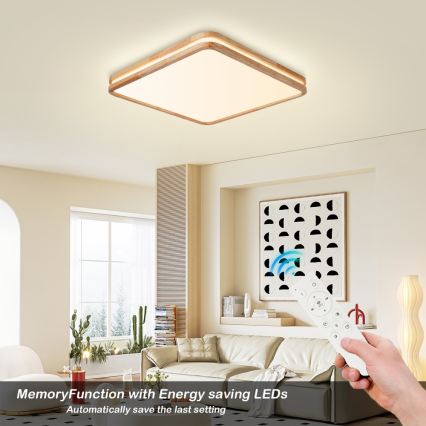 Brilagi - LED Stmívatelné stropní svítidlo MOLINA SQUARE LED/80W/230V 3000-6000K dub 60x60 cm + dálkové ovládání