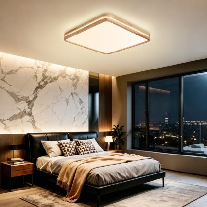Brilagi - LED Stmívatelné stropní svítidlo MOLINA SQUARE LED/80W/230V 3000-6000K dub 60x60 cm + dálkové ovládání