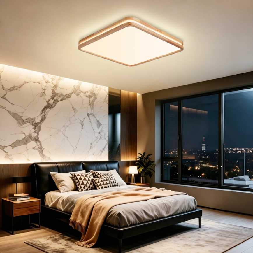 Brilagi - LED Stmívatelné stropní svítidlo MOLINA SQUARE LED/80W/230V 3000-6000K dub 60x60 cm + dálkové ovládání